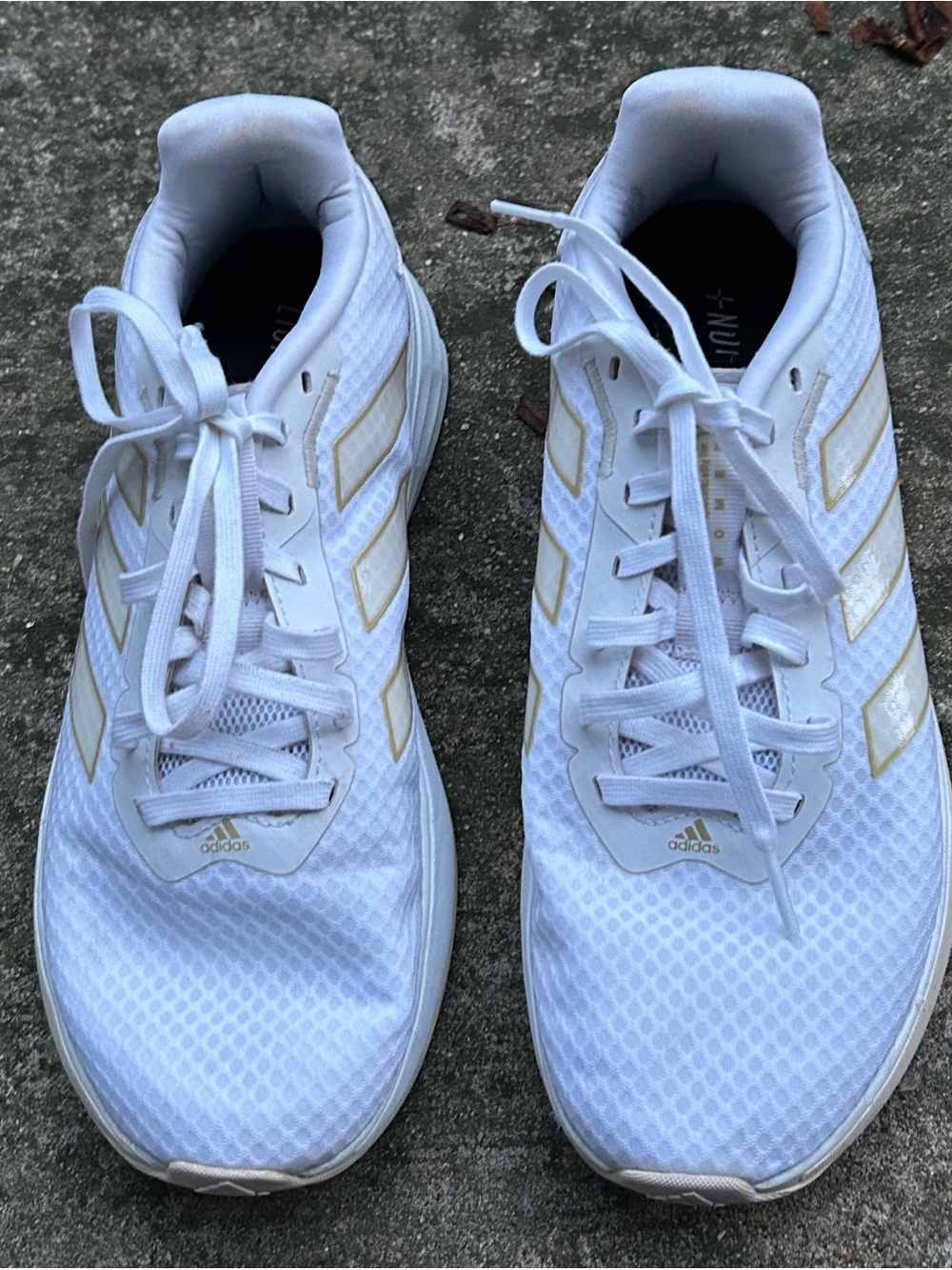 adidas White Athletic Sneakers with Gold Trim